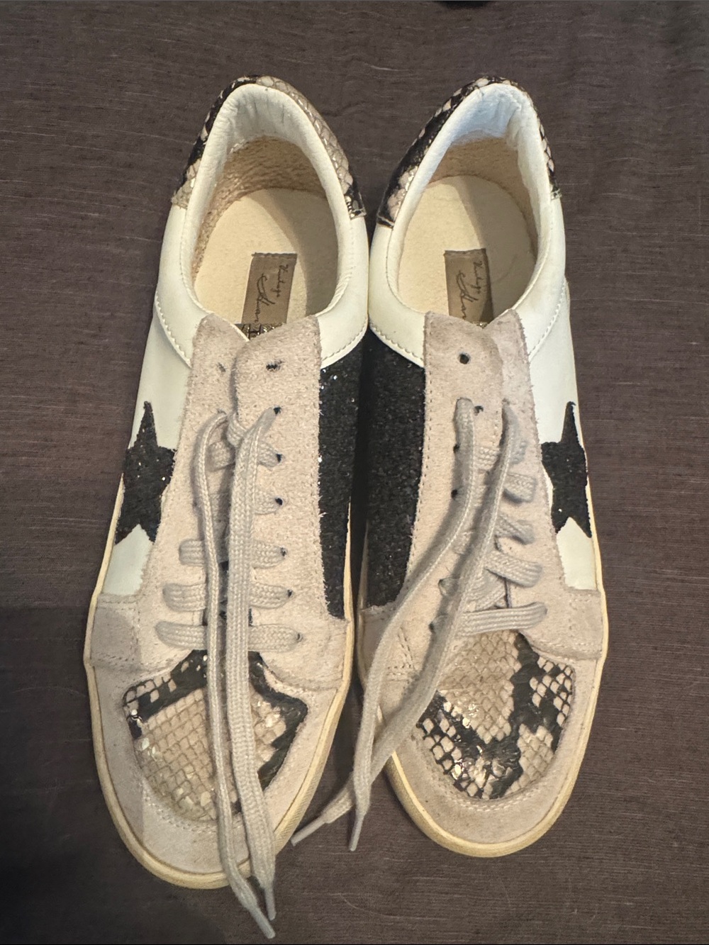 Women's Cream and Black Star Lace-Up Sneakers
